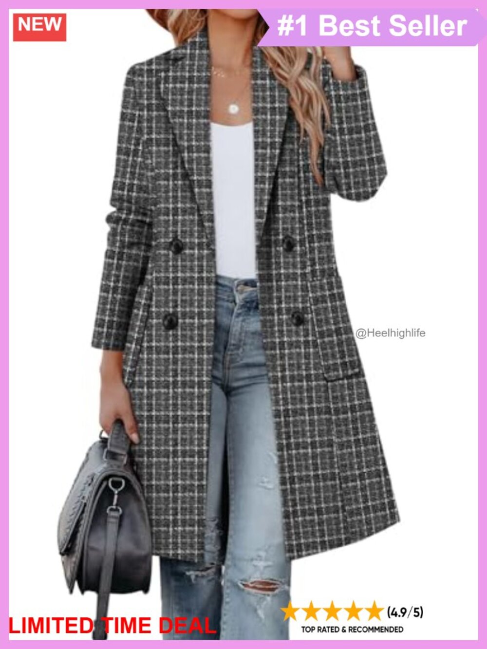 Long Double Breasted Peacoat Notch Lapel Wool-Like Winter Coat